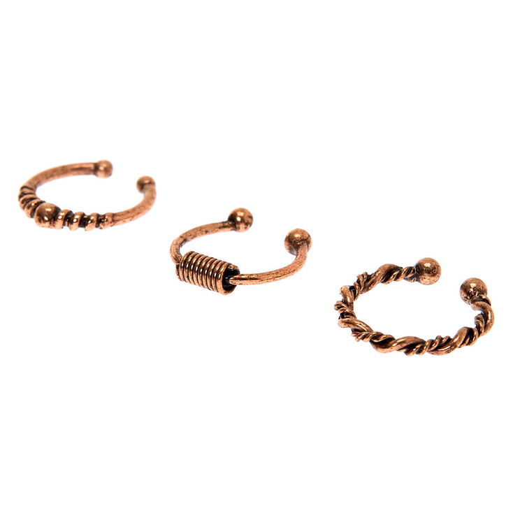 Rose Gold Burnt Bali Faux Hoop Nose Rings - 3 Pack,