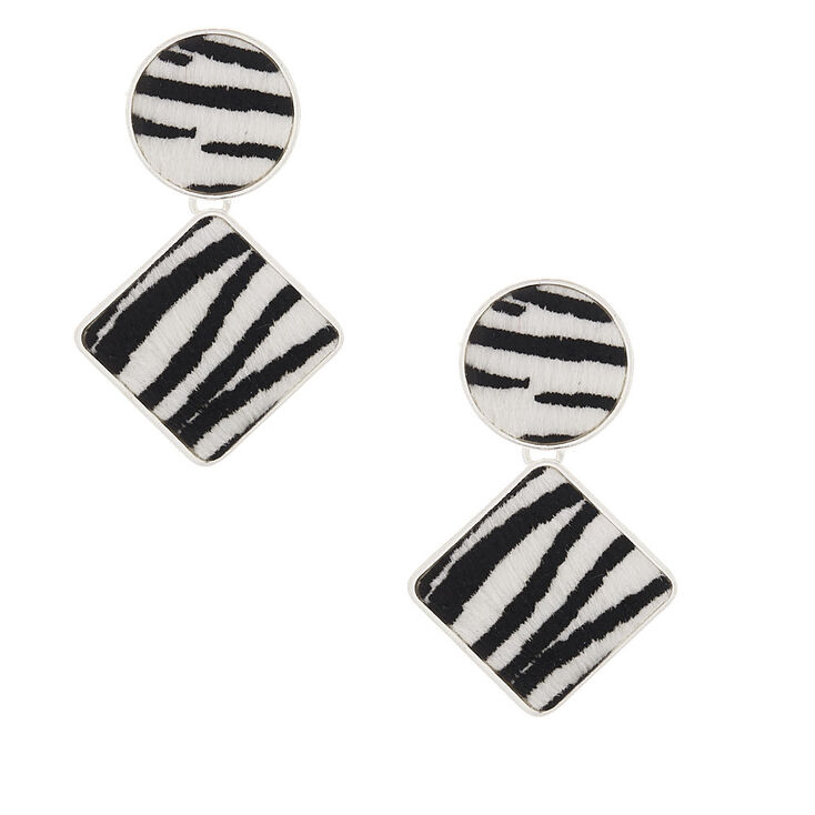 Silver 2&quot; Fuzzy Zebra Drop Earrings,