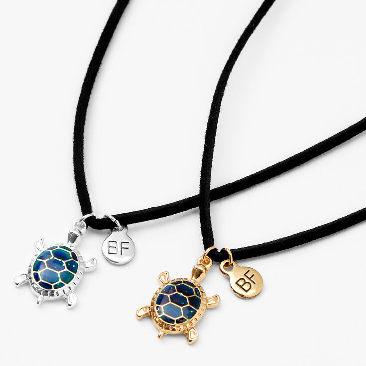Best Friends Mixed Metal Turtle Mood Pendant Necklaces - 2 Pack,