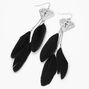 Silver 4&quot; Studded Gem Black Feather Drop Earrings,