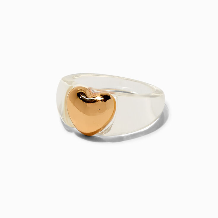 Gold-tone Heart Clear Acrylic Ring,