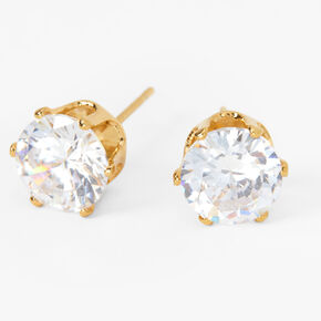 C LUXE by Claire&#39;s 18K Yellow Gold Plated Cubic Zirconia 8MM Round Stud Earrings,