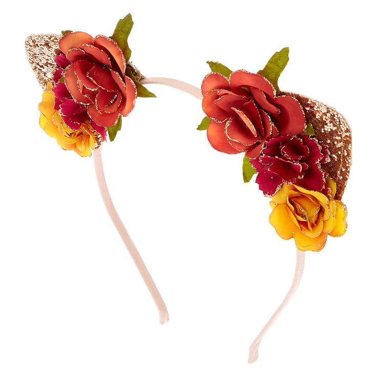 Glitter Flower Cat Ear Headband Rose Gold Claire S Us