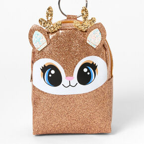 Glitter Deer Face Mini Backpack Keychain - Brown,