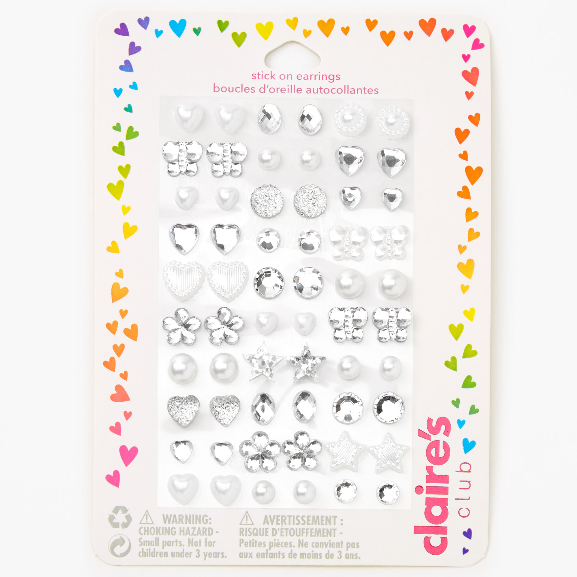 View Claires Club Special Occasion Stick On Earrings 30 Pack Silver information