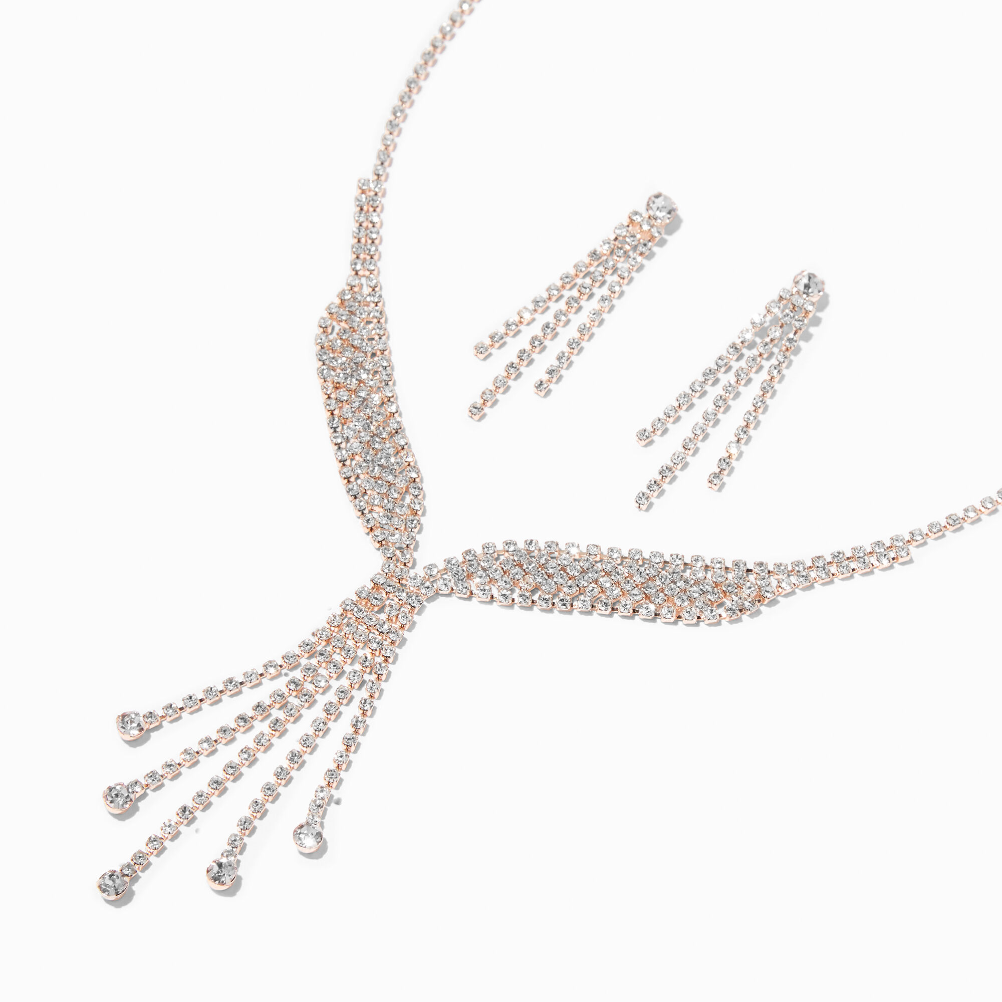 Niharika Rosegold Plated Diamond Necklace Set | Gemzlane