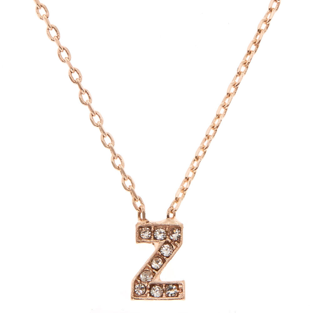 Rose Gold Studded Z Initial Necklace,