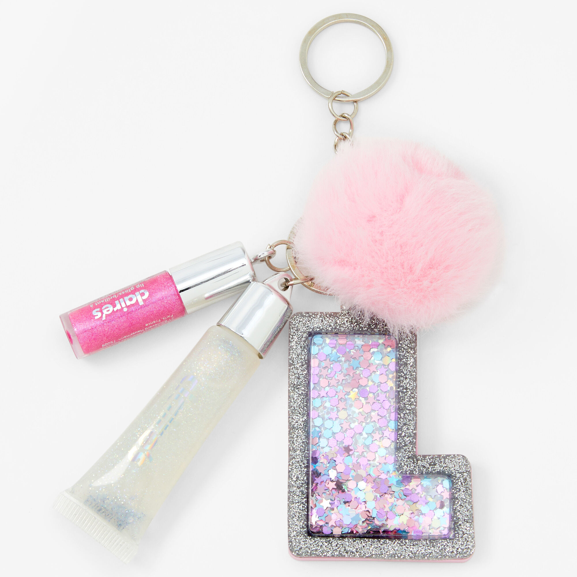 Initial Lip Gloss Keychain - Pink, L