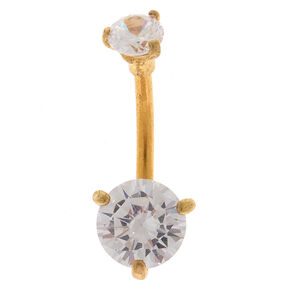 Gold-tone Stainless Steel Cubic Zirconia 14G Belly Bar,