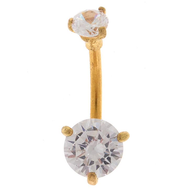 Gold-tone Stainless Steel Cubic Zirconia 14G Belly Bar,