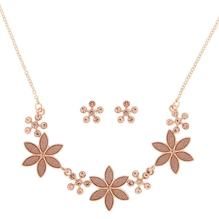 Claire's Parure de bijoux fleurs à paillettes couleur doré rose