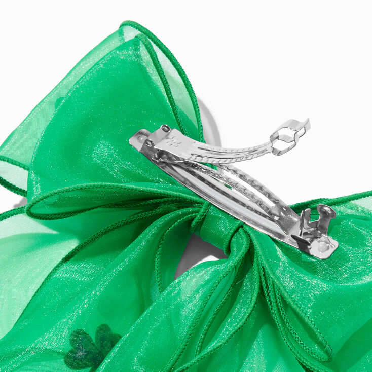 St. Patrick&#39;s Day Large Green Chiffon Hair Bow Clip,