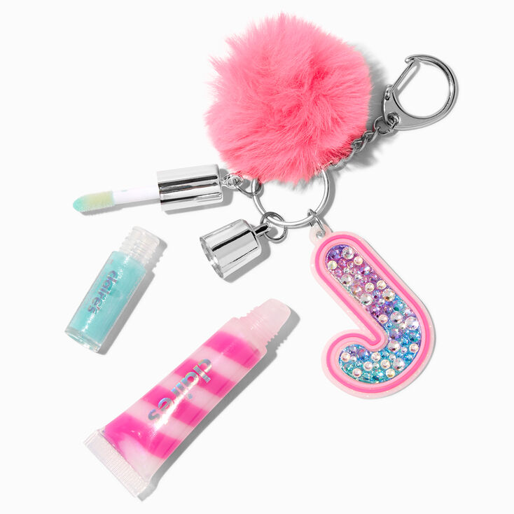 Initial Hot Pink Lip Gloss Keychain - J,