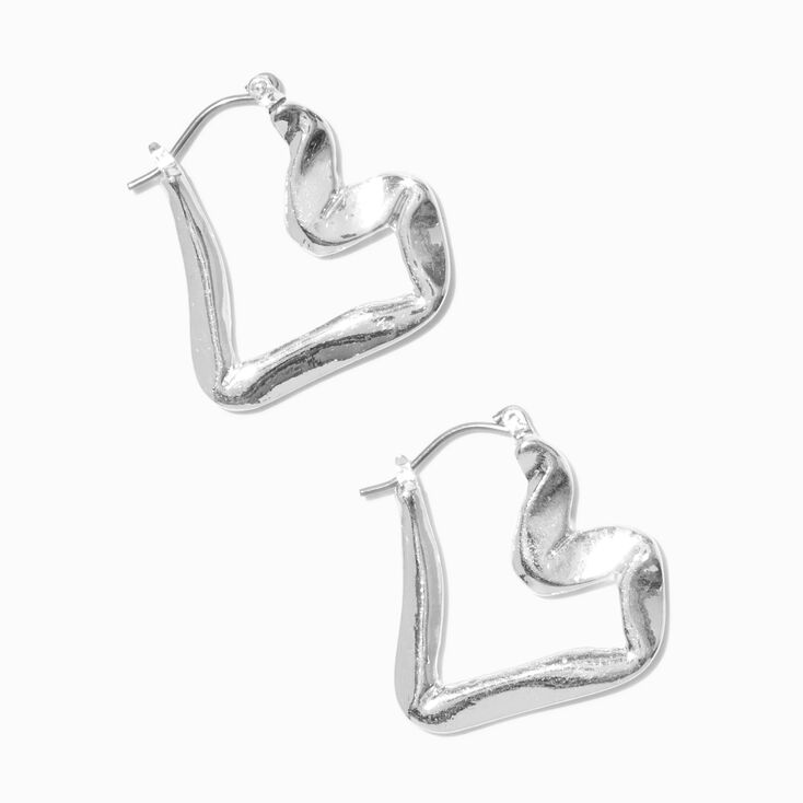 Silver-tone Abstract Heart Hoop Earrings,