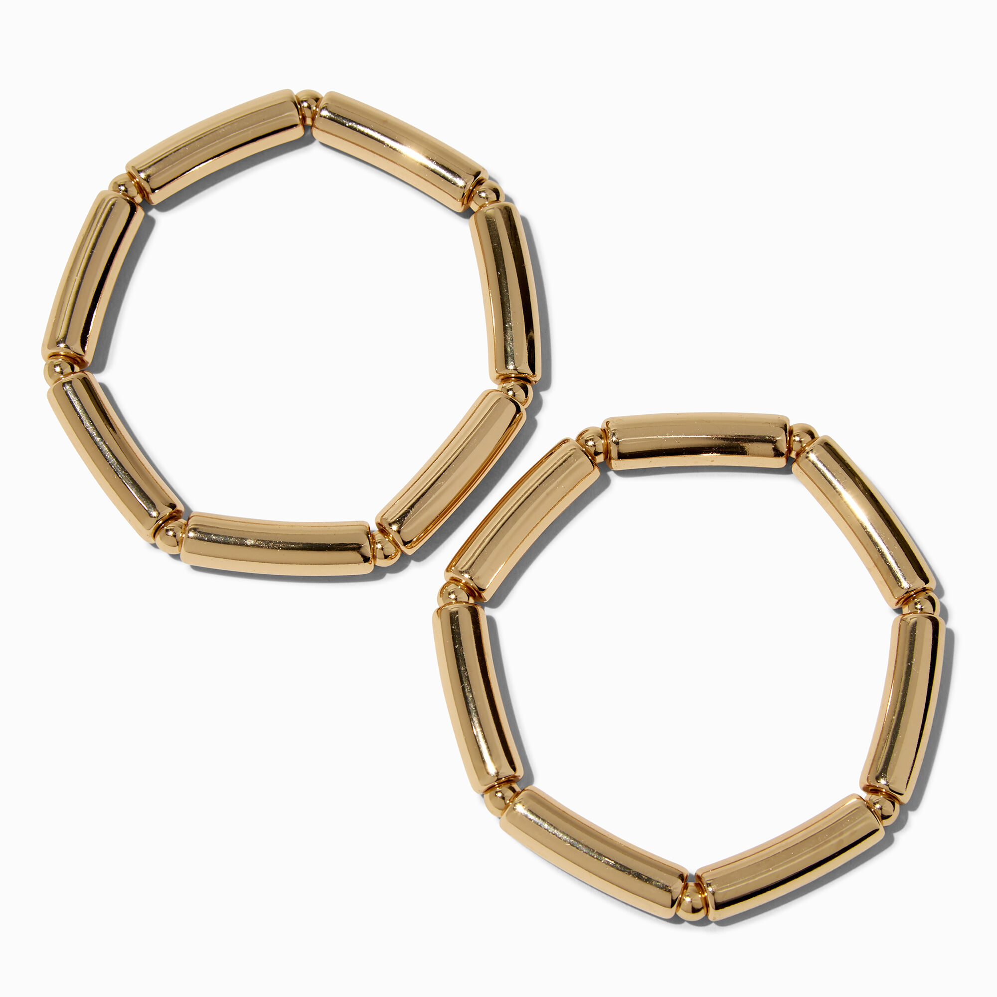 Gold-tone Macaroni Stretch Bracelets - 2 Pack ,