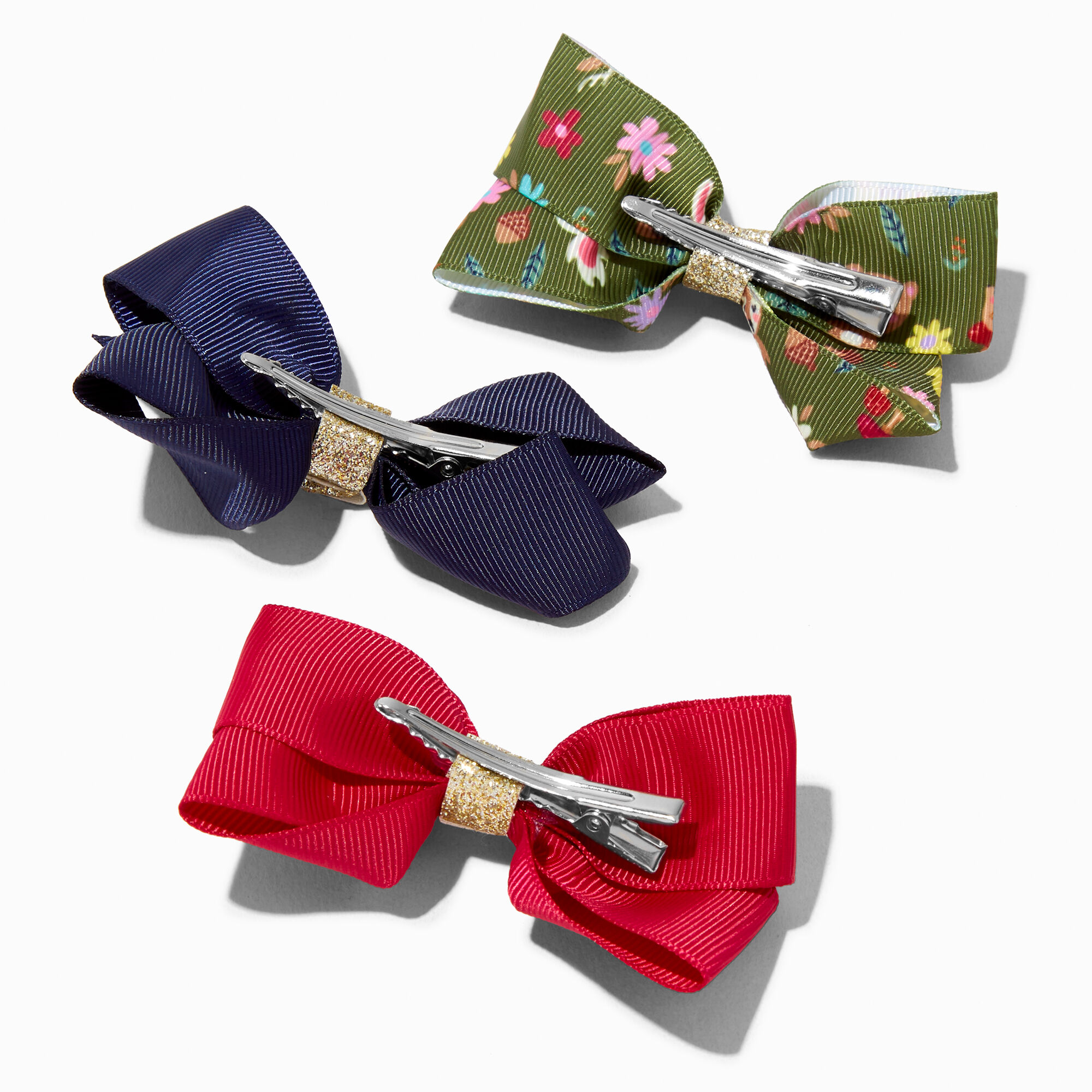 2 School Bow Hair clips 4cm OR 7.5cm Xmas Dance Show Wedding mini small UK made 