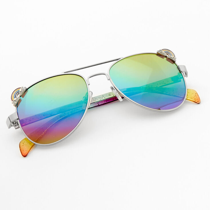 Claire&#39;s Club Rainbow Glitter Aviator Sunglasses,