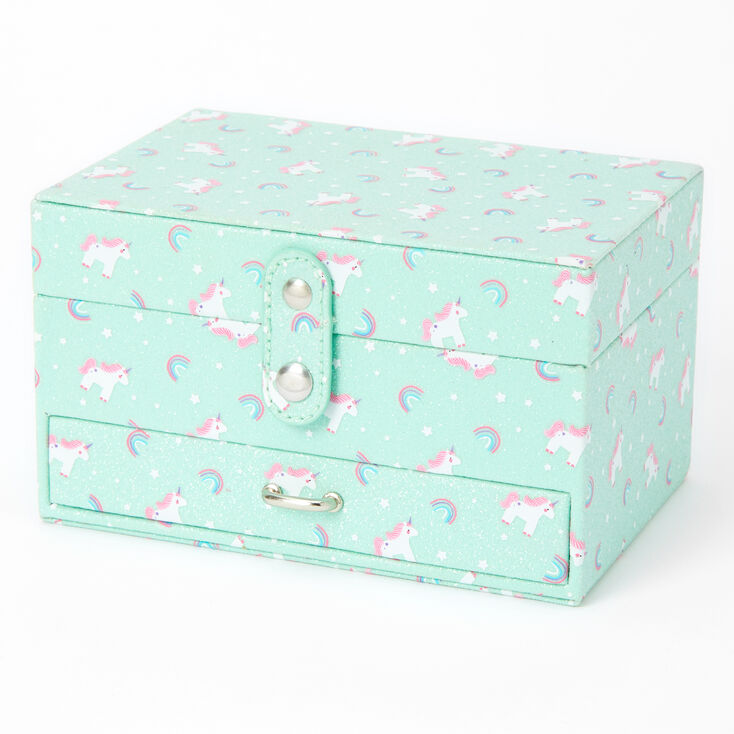 Claire's Club Rainbows & Unicorns Jewellery Box - Mint | Claire's