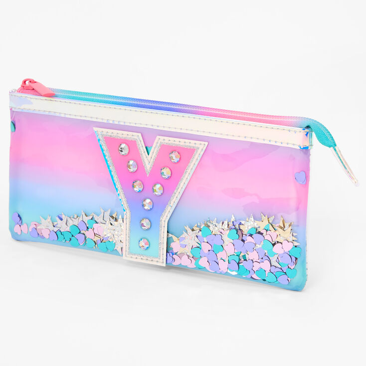 Iridescent Shakey Confetti Initial Coin Purse - Y,