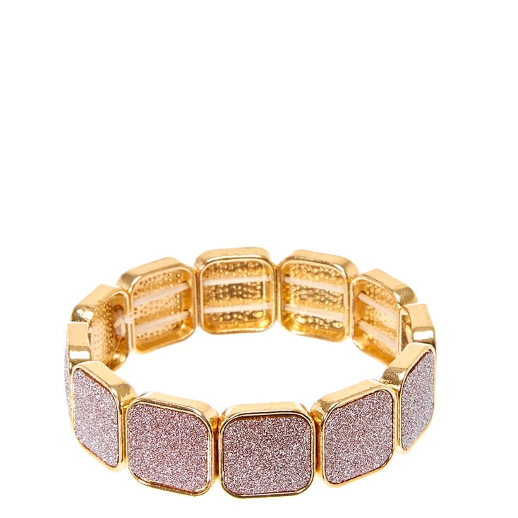 Claire's Bracelet élastique rose couleur doré brillant à caissons