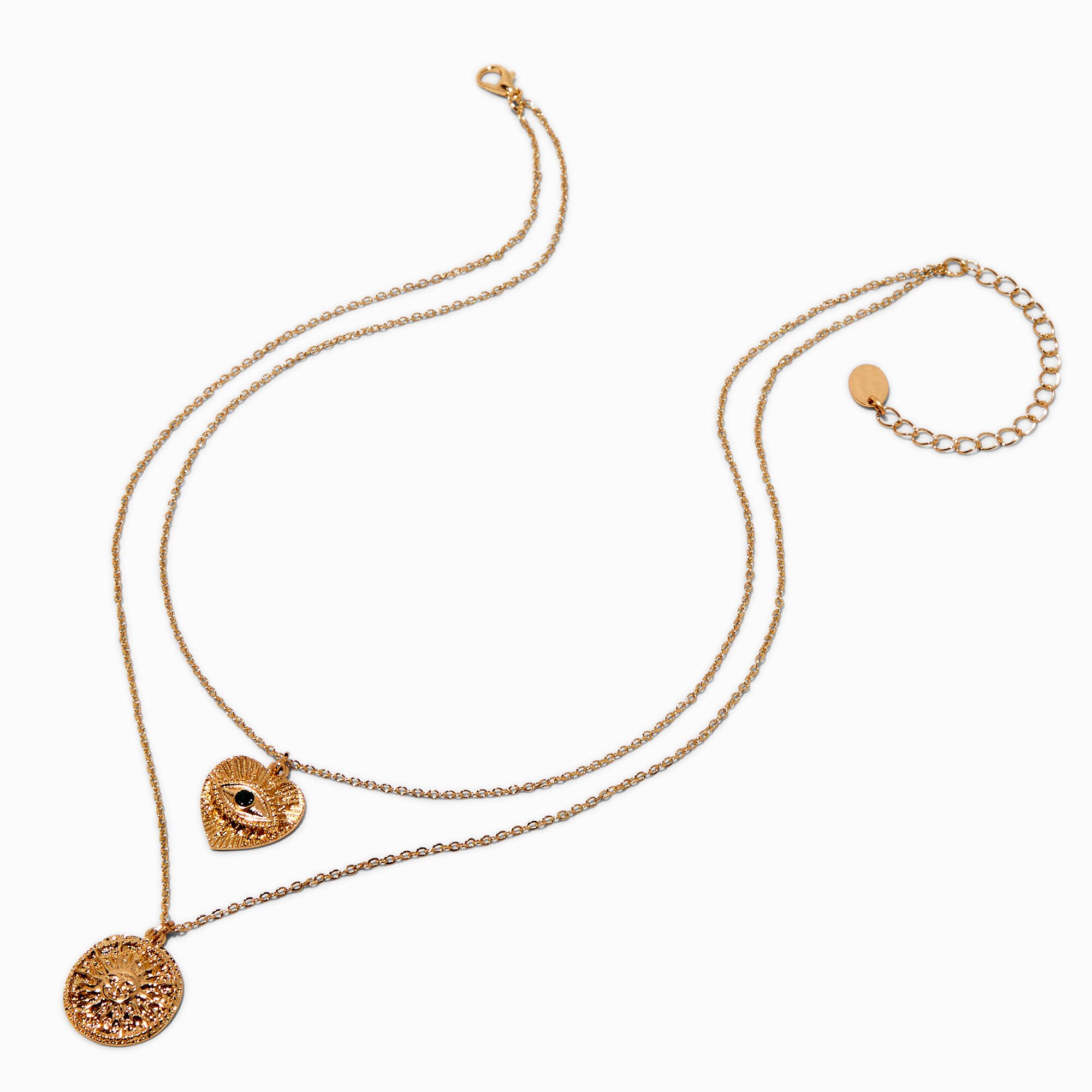 Gold-tone Coin Pendant Multi-Strand Necklace,