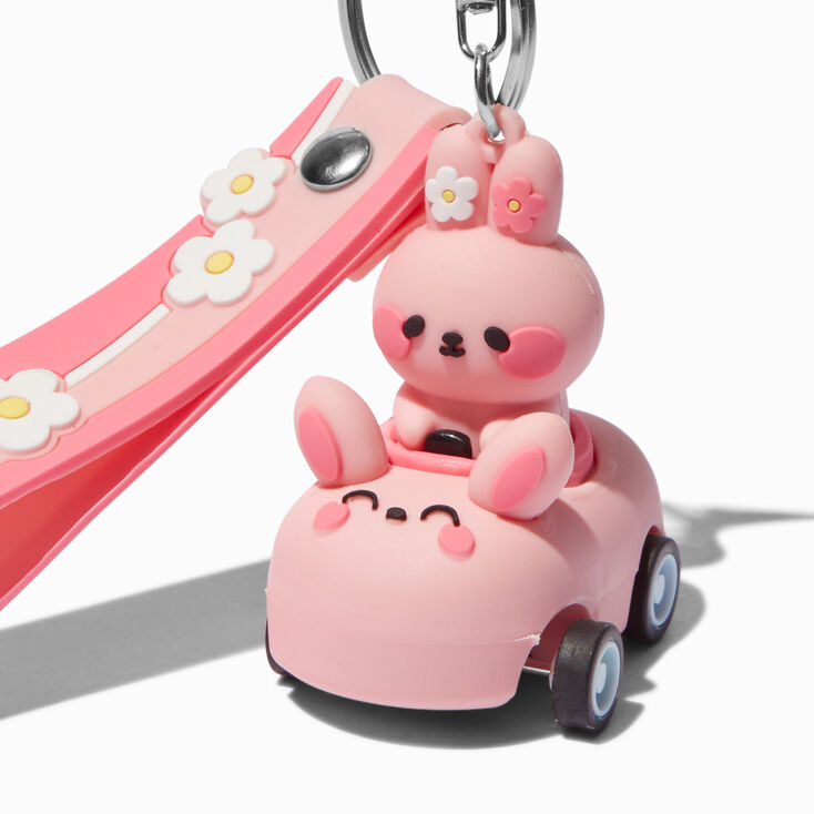 Pink Bunny Car Wristlet Keychain,