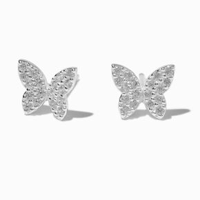 Sterling Silver Pav&eacute; Crystal Butterfly Stud Earrings,