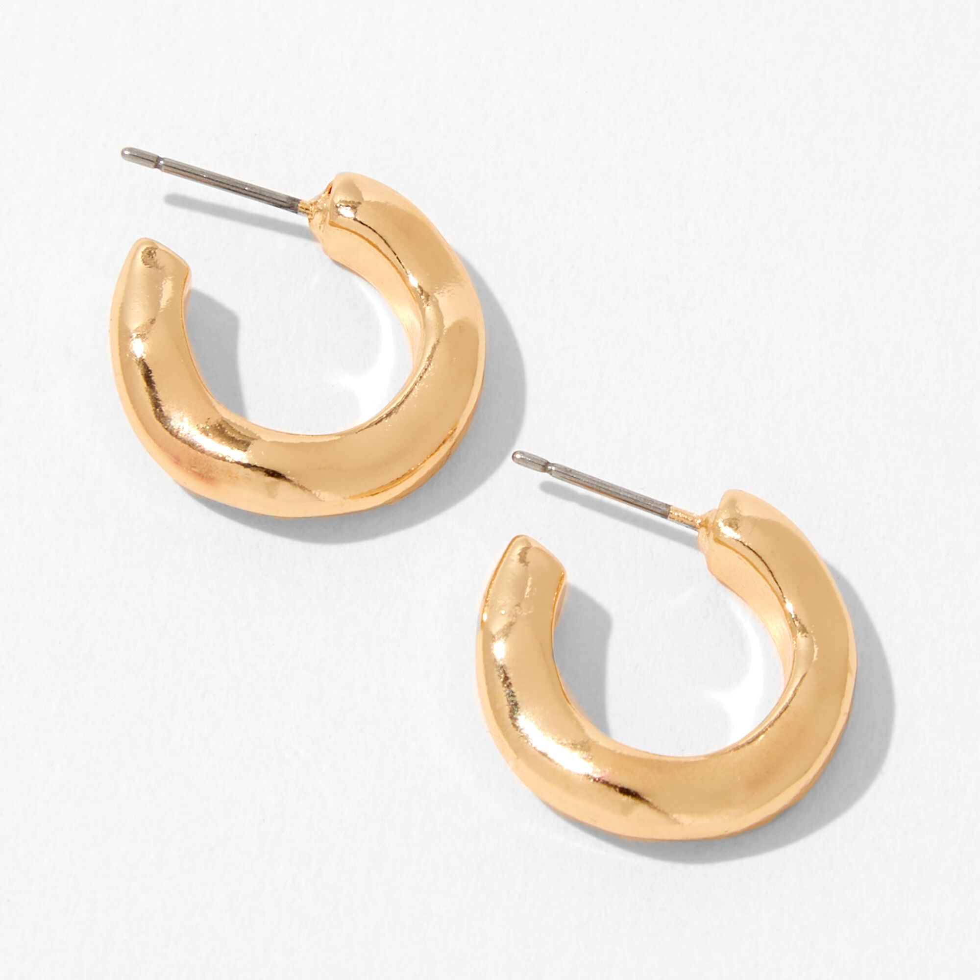 View Claires 20MM Molten Hoop Earrings Gold information