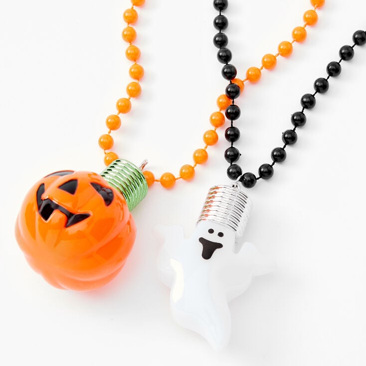 Pumpkin Ghost Light Up Long Pendant Necklaces - 2 Pack,