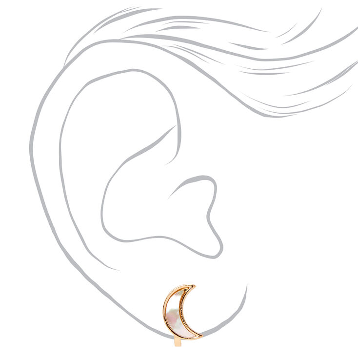 Gold Stone Crescent Moon Clip On Stud Earrings,