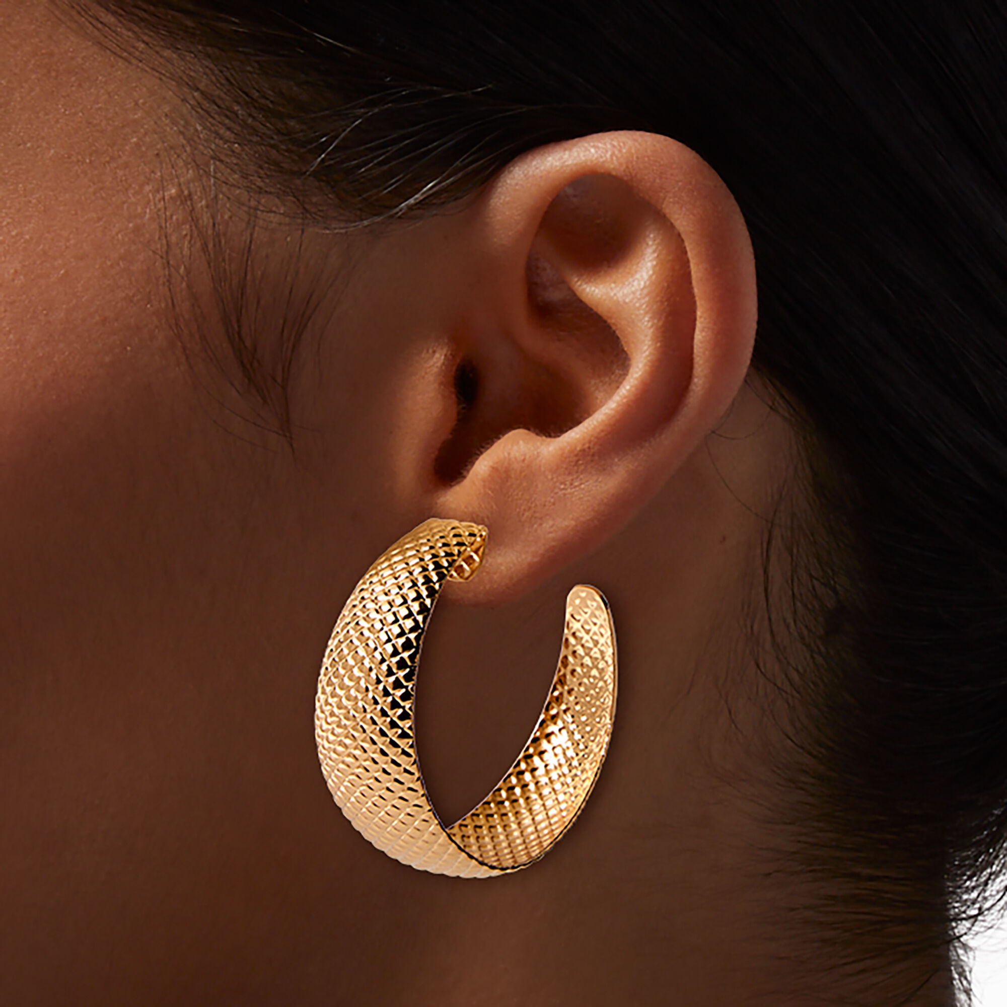 Gold-tone Textured Hoop Earrings,