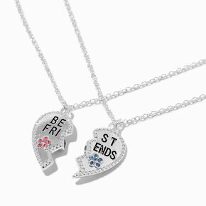 Colliers &agrave; pendentif c&oelig;ur fendu couleur argent&eacute;e best friends - Lot de 2,