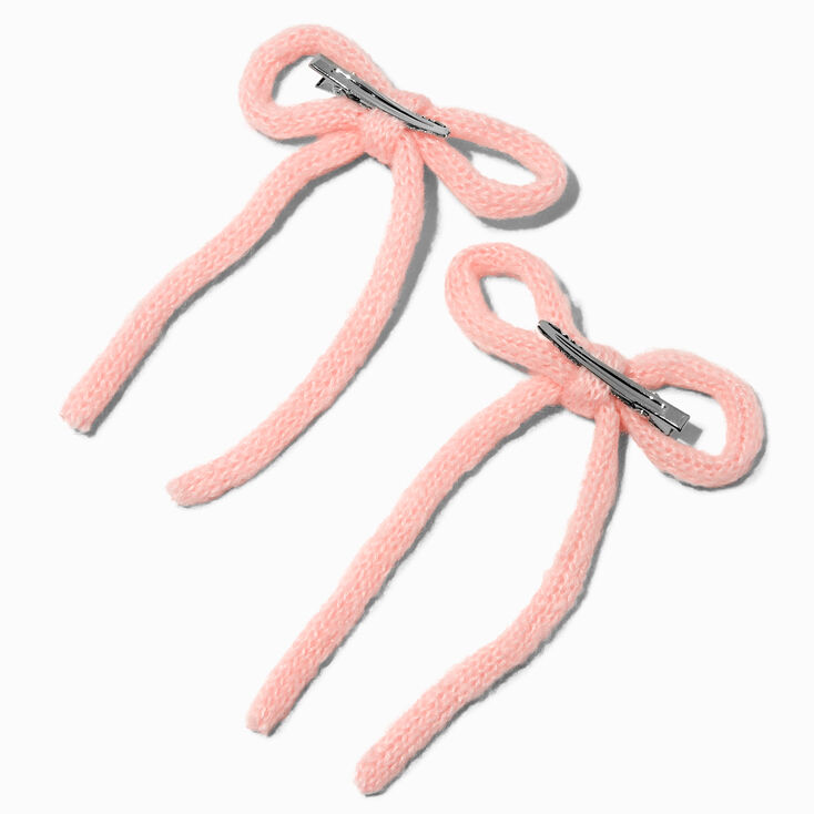 Blush Pink Knit Hair Bow Clips - 2 Pack,