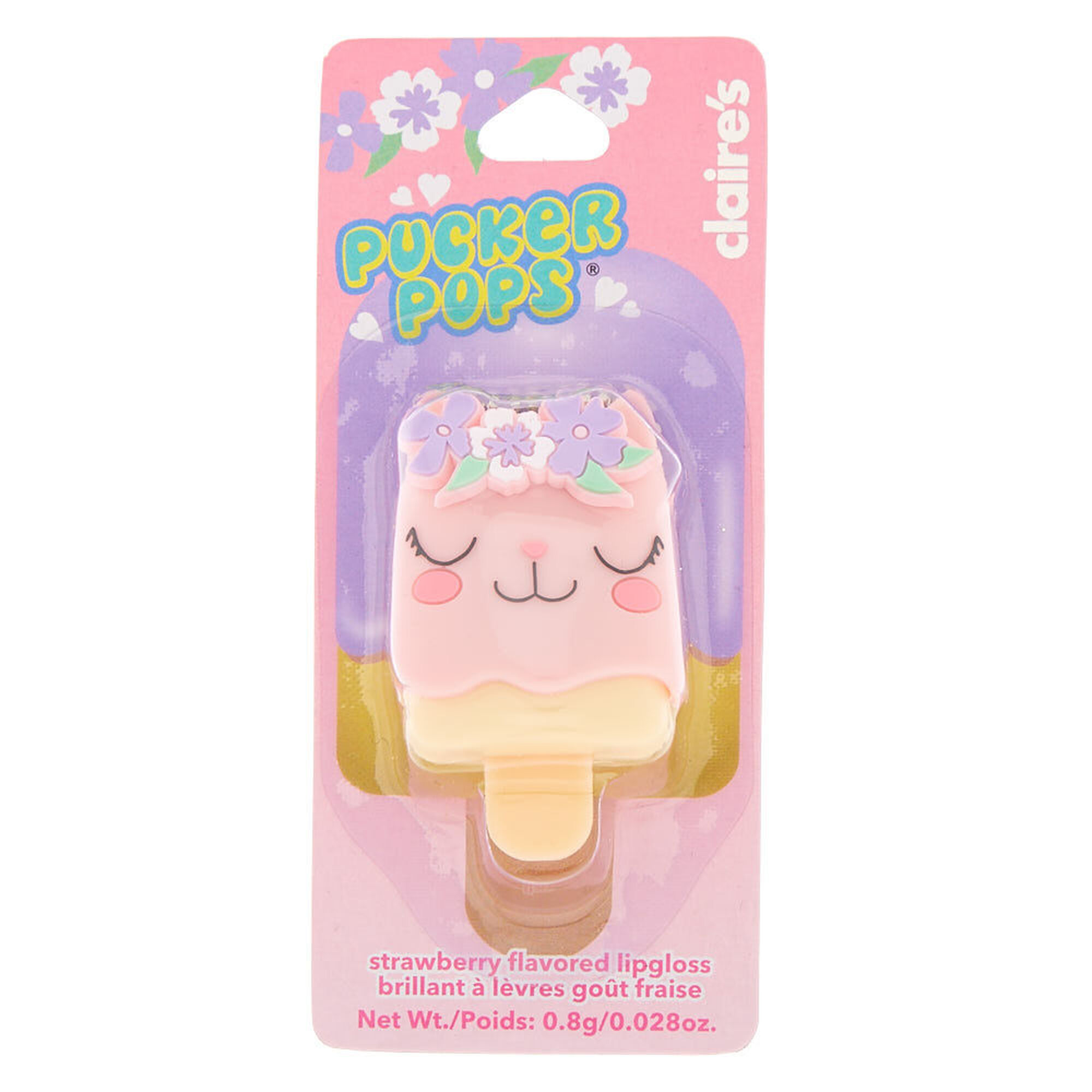 Claire S Club Pucker Pops Flower Kitty Lip Gloss Strawberry