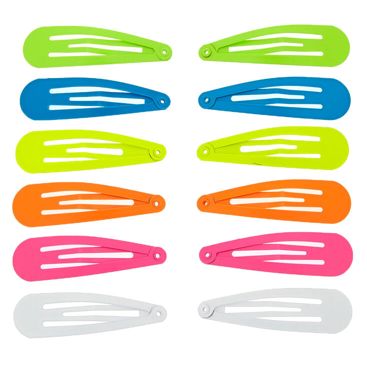 Neon Rainbow Snap Hair Clips - 12 Pack,