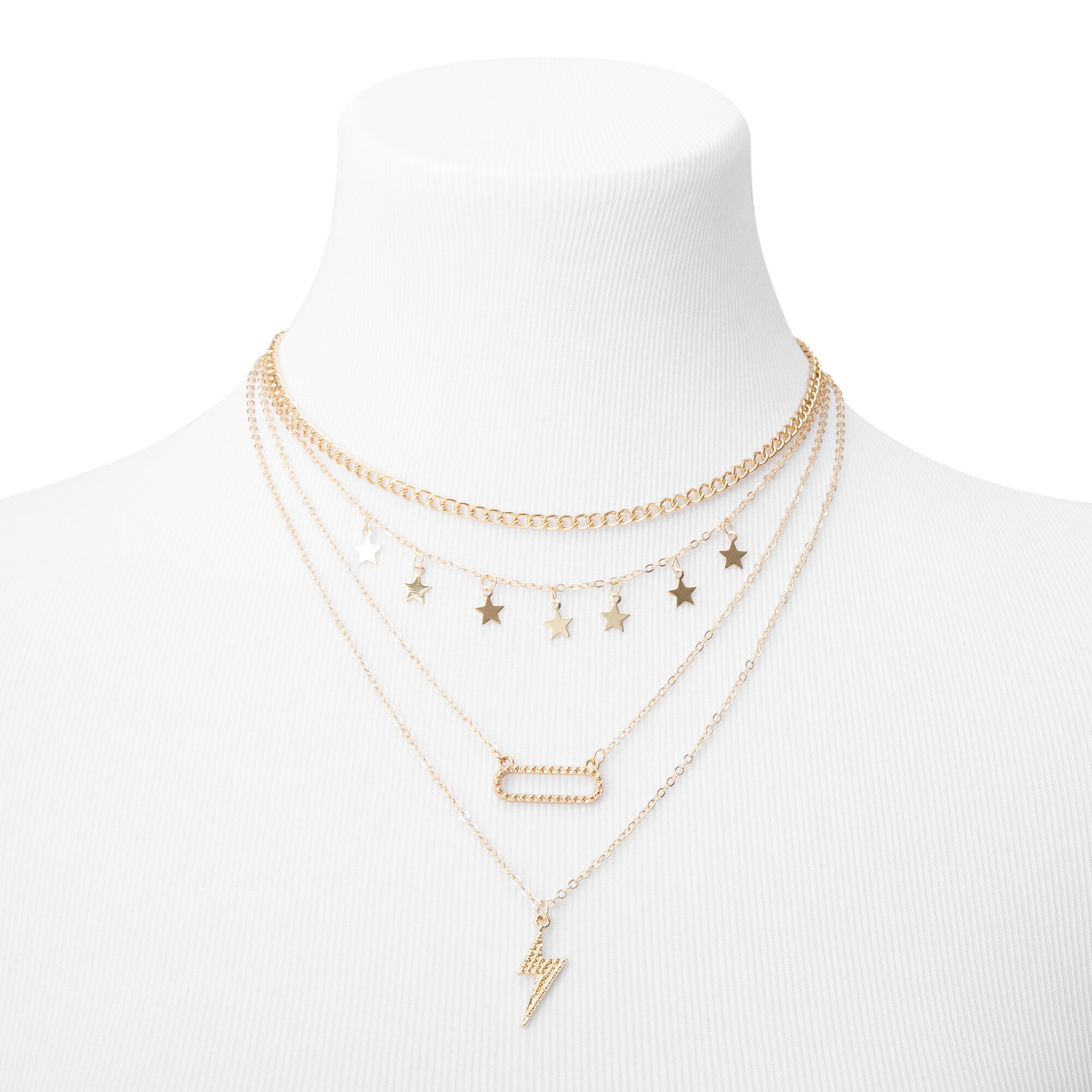 Collier multi-rangs éclair et étoile couleur dorée,