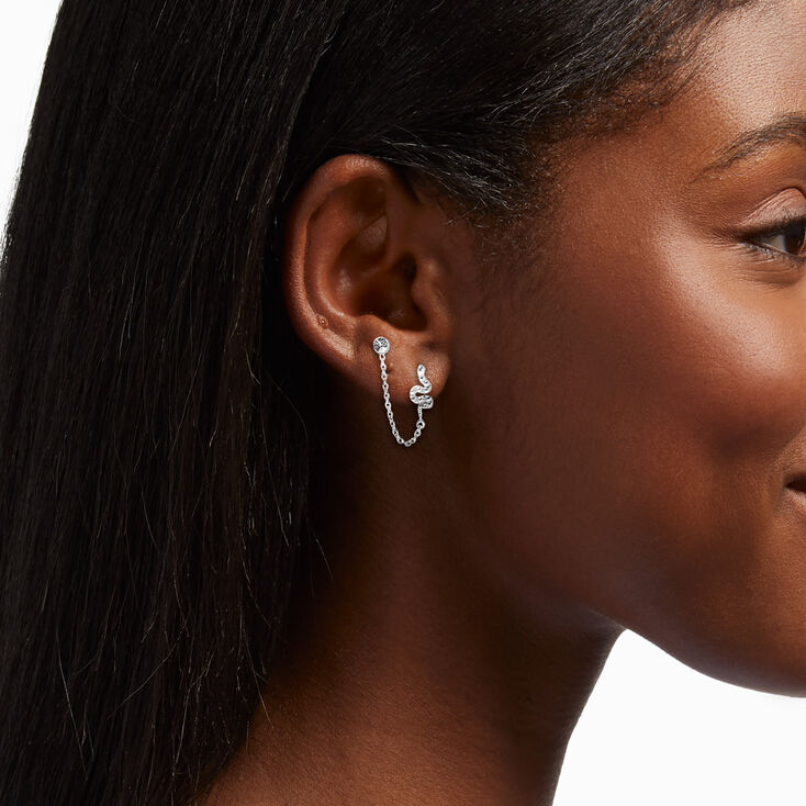 Boucles d&rsquo;oreilles &agrave; cha&icirc;ne serpent en argent,