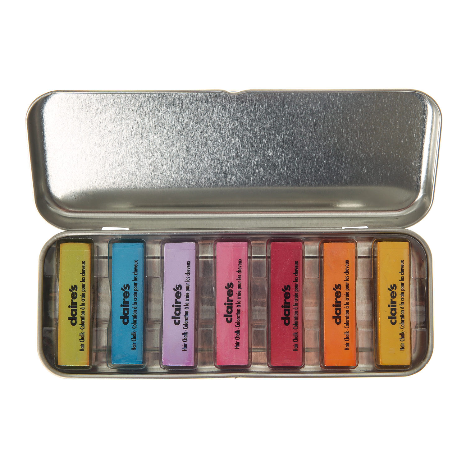 Claires Girls Glitter Hair Chalk Tin Rainbow