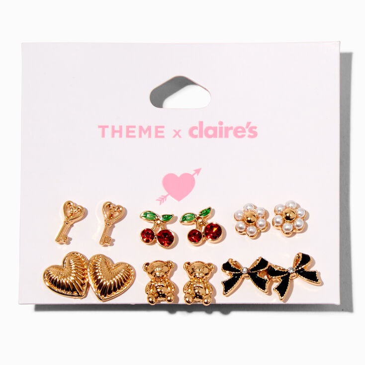 T H E M E x Claire&#39;s Gold-tone Cherry Stud Earrings - 6 Pack,
