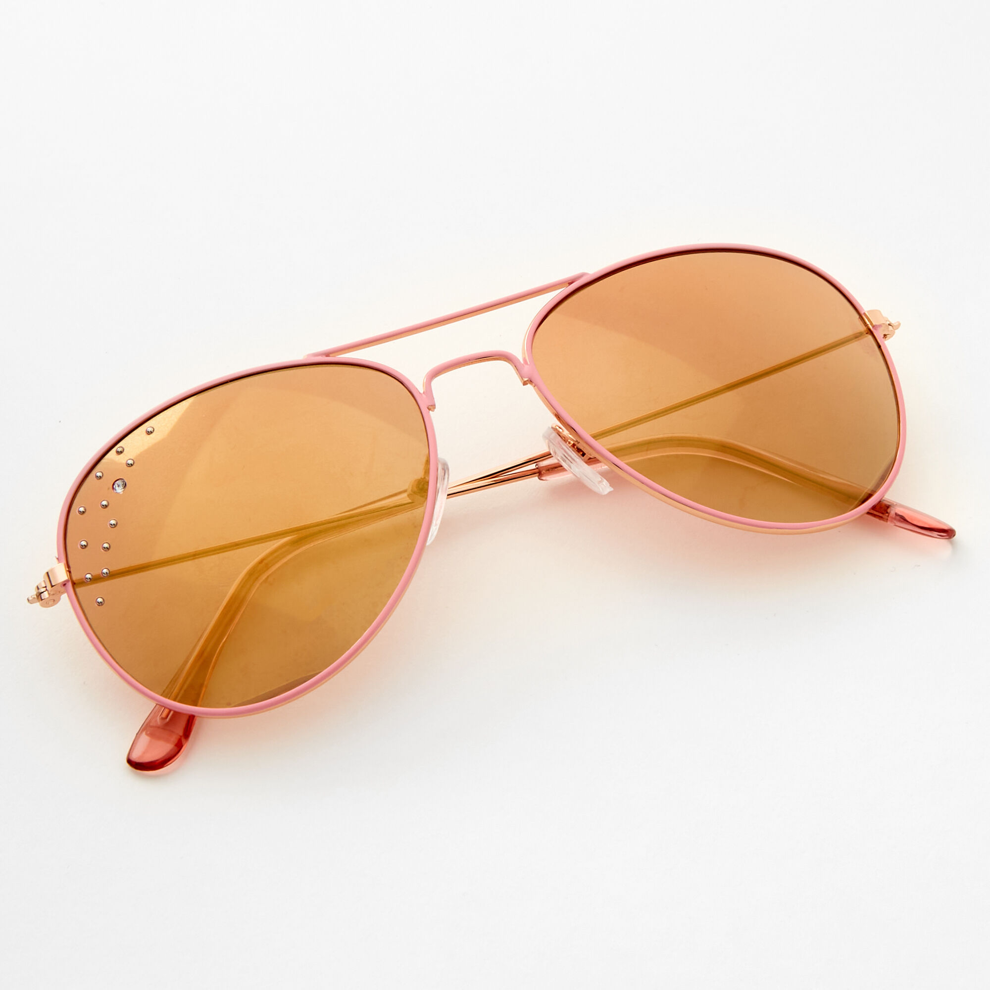Claire s Club Rhinestone Aviator Sunglasses Rose Gold