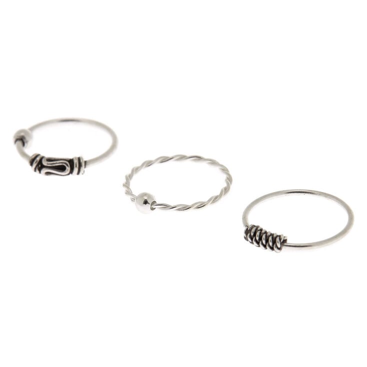 Claire's Lot de 3 paires d’anneaux de cartilage torsadés de style balinais 22 g couleur argenté