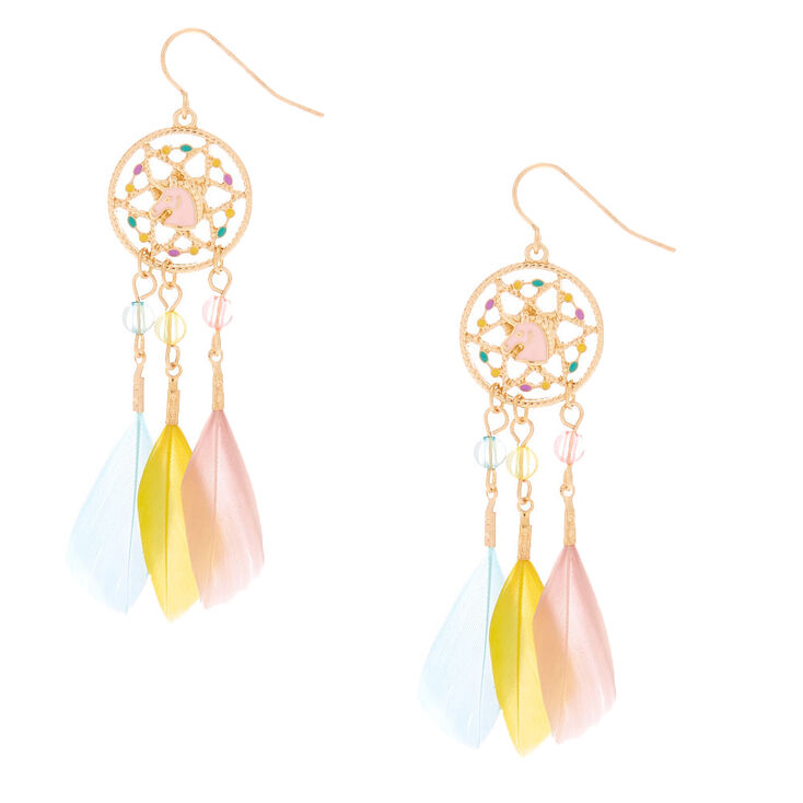Gold 2 5 Unicorn Dreamcatcher Drop Earrings Claire S Us