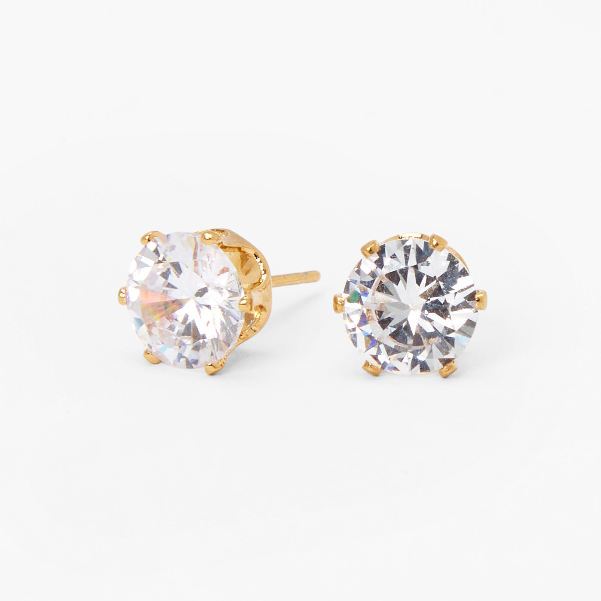 View Claires 18Ct Plated Cubic Zirconia Round Stud Earrings 8MM Gold information