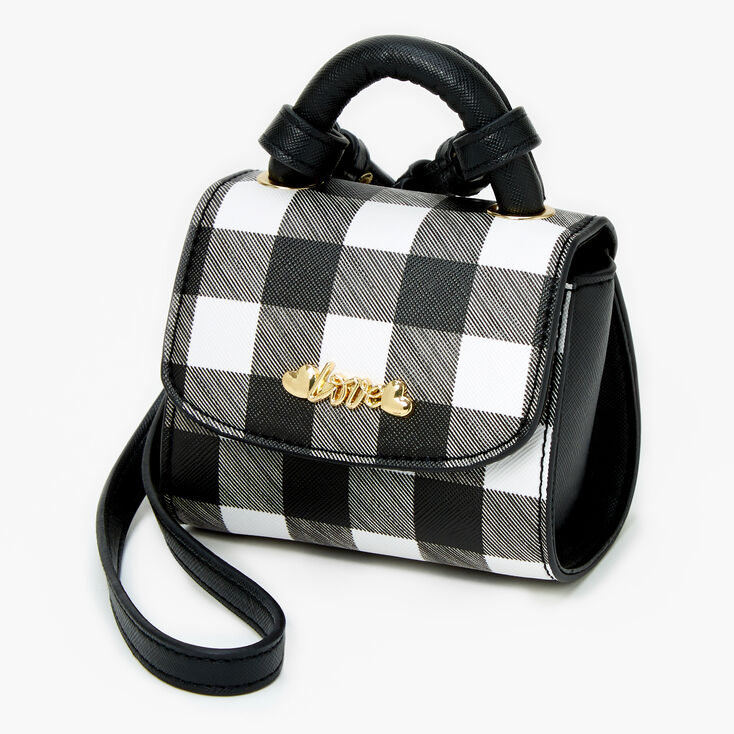 Claire's Sac à bandoulière « Love » micro à carreaux vichy - Noir et blanc