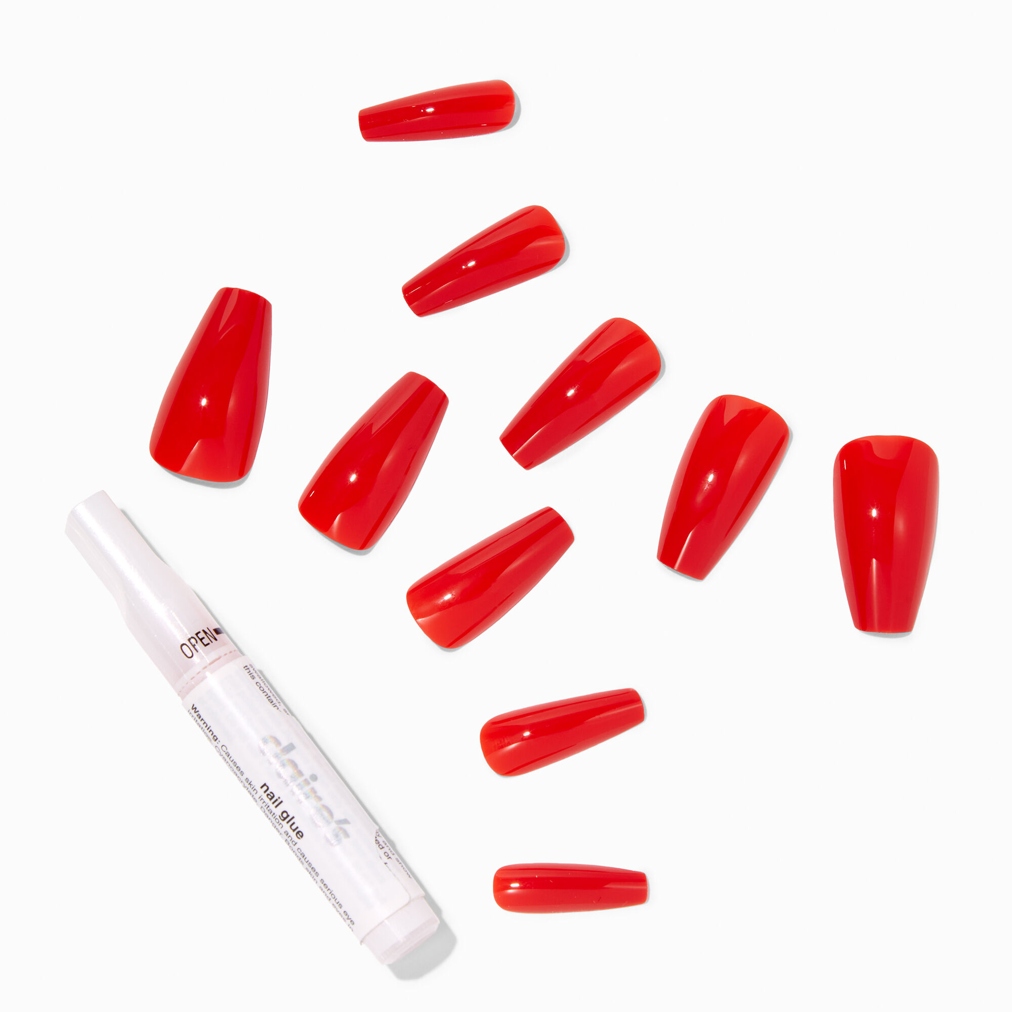 View Claires Glossy Squareletto Vegan Faux Nail Set 24 Pack Red information