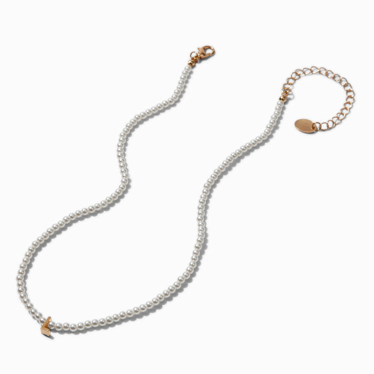 Gold-tone Initial Pendant Faux Pearl Necklace - L,