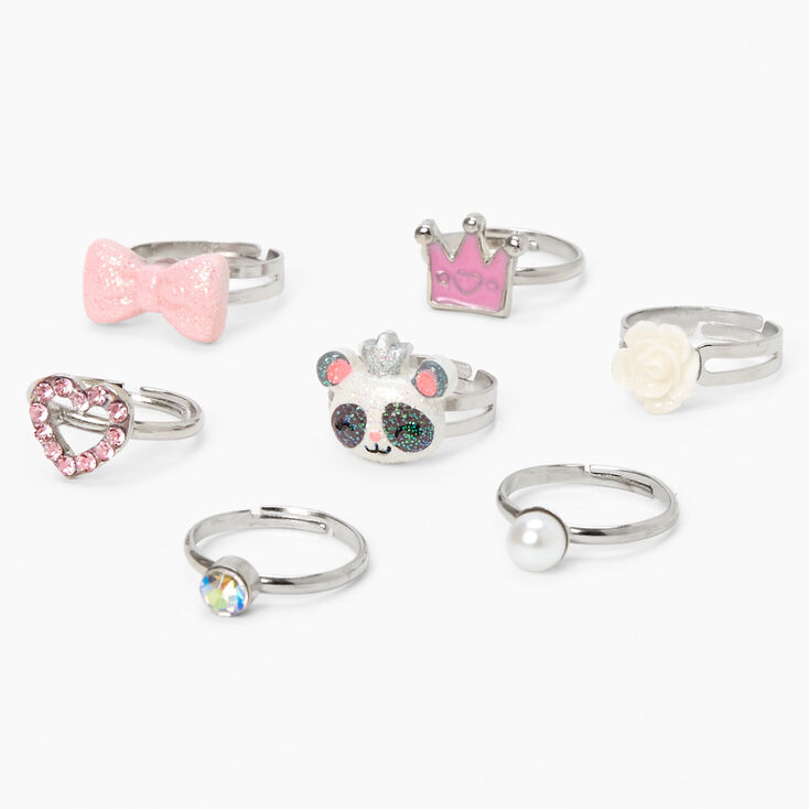Claire&#39;s Club Glitter Panda Rings - 7 Pack,
