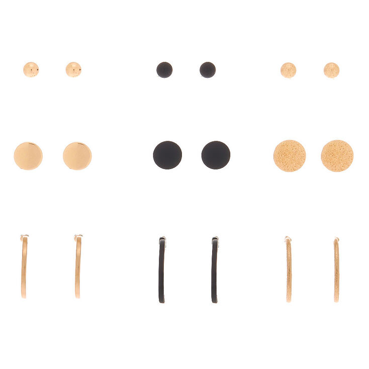 Mixed Button Earrings - 9 Pack,