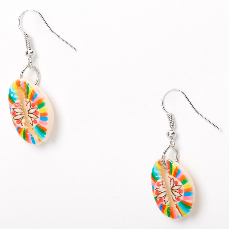 Claire's Pendantes coquillage cauri à rayures arc-en-ciel 2,5 cm couleur argentée