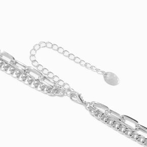 Silver-tone Curb &amp; Paperclip Chain Multi-Strand Necklace,